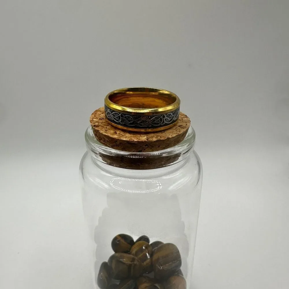 Men's size 12.5 yellow gold tone with black center/silver scroll work, ring!‎